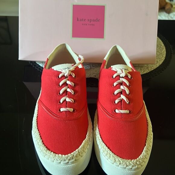 KATE SPADE espadrille lace sneakers coral rose 7.5 - Picture 6 of 13